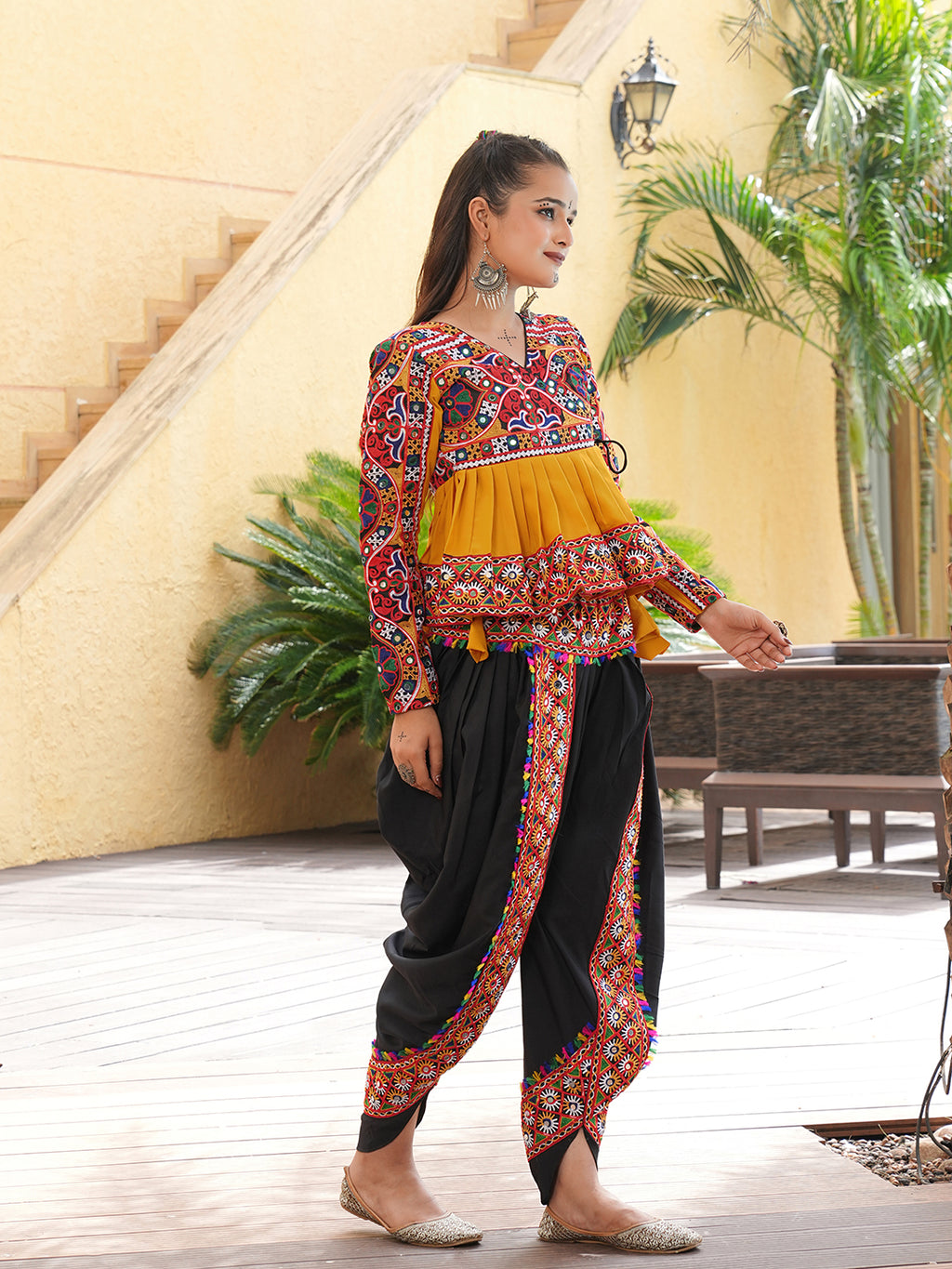Women's Cotton Ethnic Motif Embroidered & Moti Work Co-Ord Set