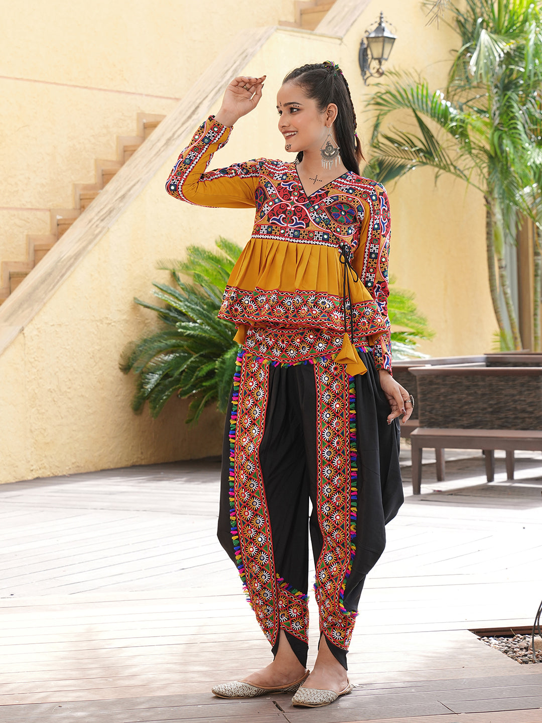 Women's Cotton Ethnic Motif Embroidered & Moti Work Co-Ord Set