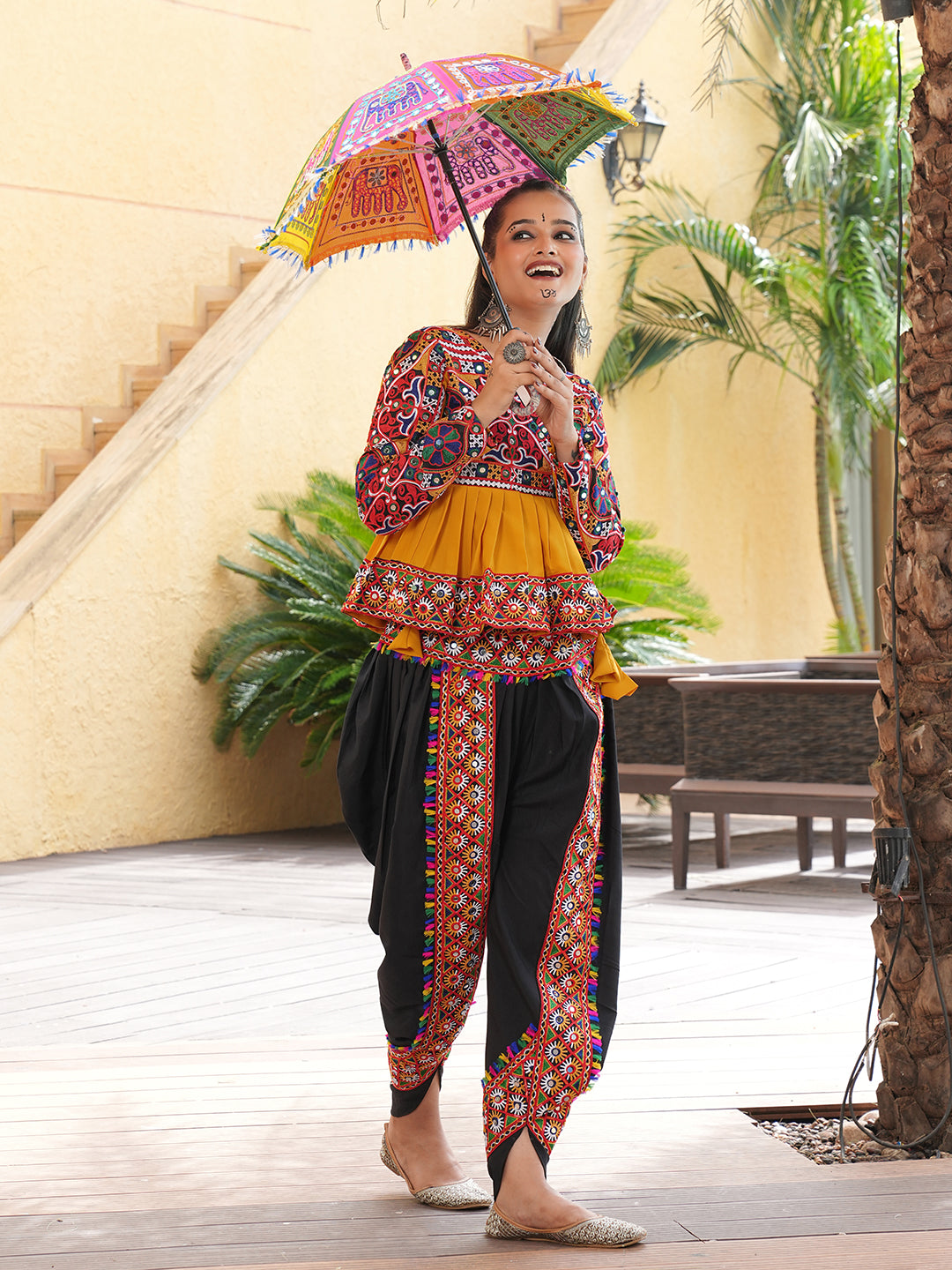 Women's Cotton Ethnic Motif Embroidered & Moti Work Co-Ord Set