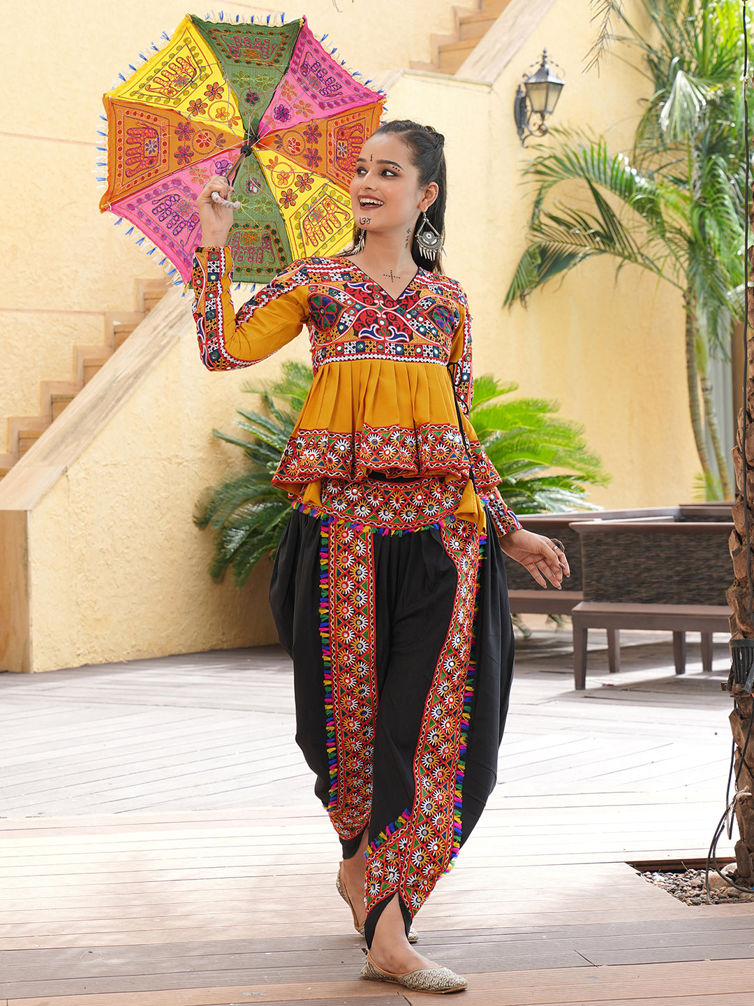 Women's Cotton Ethnic Motif Embroidered & Moti Work Co-Ord Set