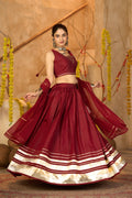 Women's Maroon Silk Crepe Lace Work Semi Stitched Lehenga Choli With Dupatta (Nav_53_Maroon)