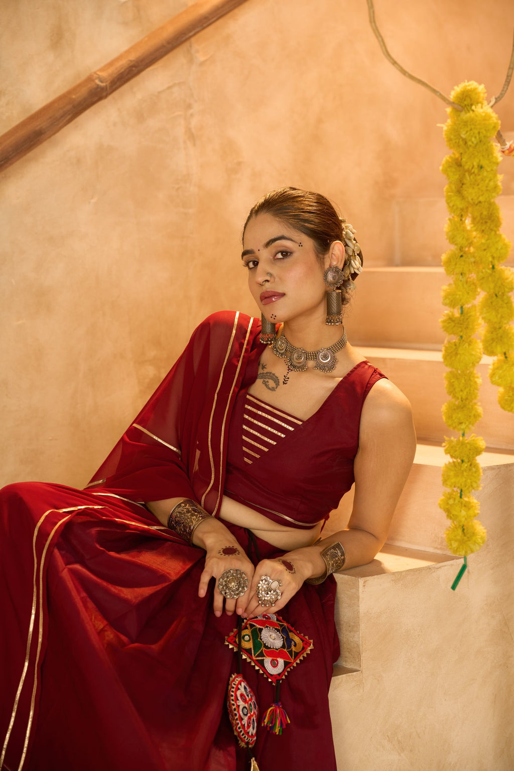 Women's Maroon Silk Crepe Lace Work Semi Stitched Lehenga Choli With Dupatta (Nav_53_Maroon)
