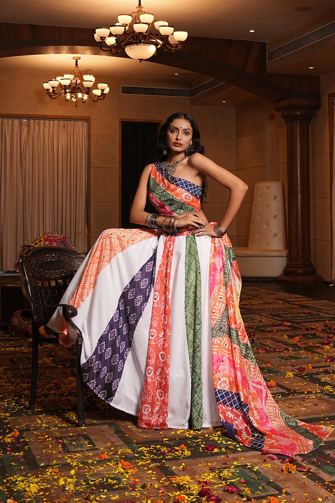 Women's Multi Crepe Printed Work Semi Stitched Lehenga Choli With Dupatta (Nav_55_Multi)